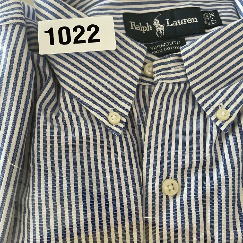 Ralph Lauren Mens 
•Dress Shirt 
•Button Up 
•Blue Striped Cotton Yarmouth 17-36 - Picture 8 of 8